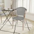thumbnail image 1 of Emma + Oliver Indoor/Outdoor Stacking Thonet Bistro Style Chair with Arms, Black & White Textilene Seat and LT Natural Bamboo Finished Metal Frame, 1 of 15