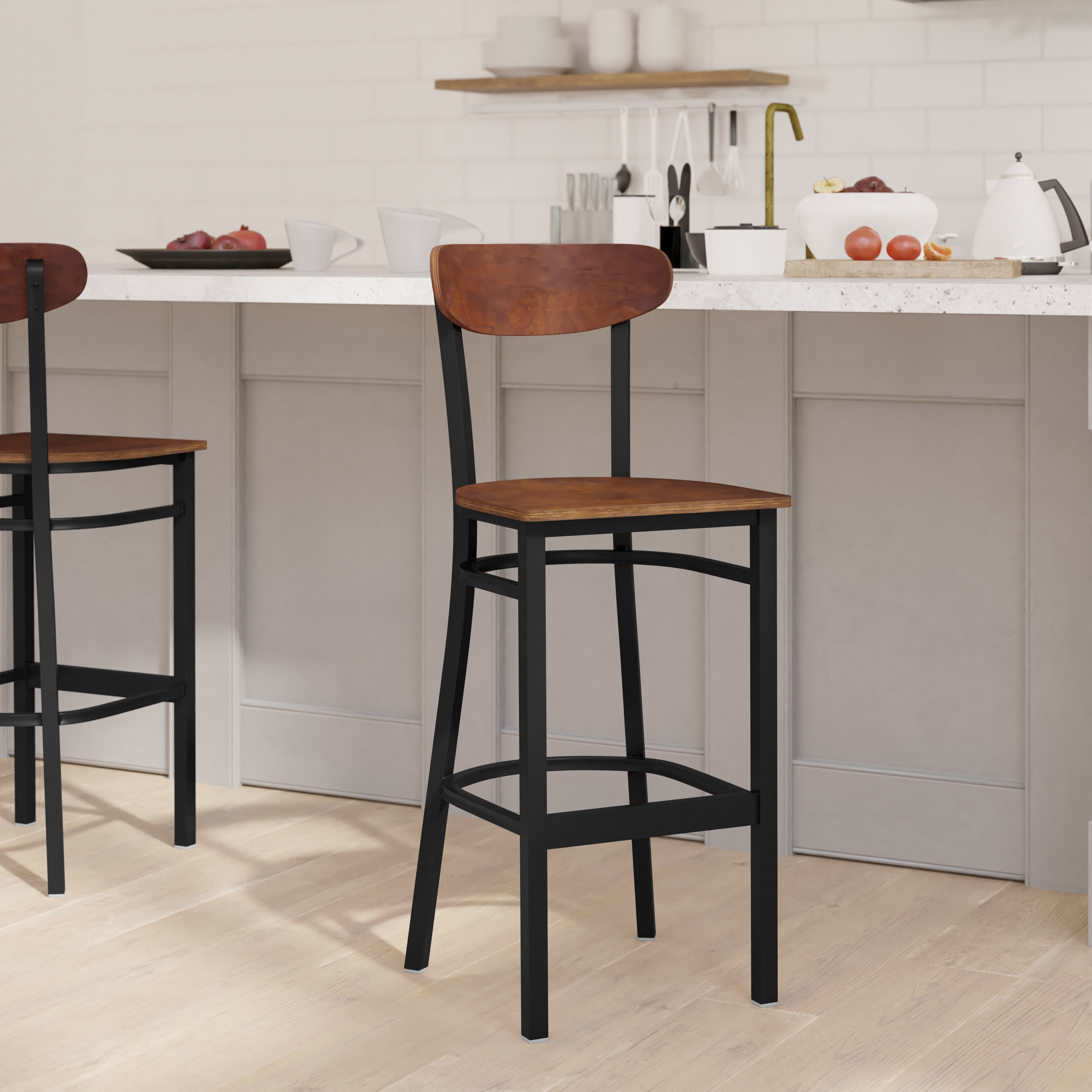 Emma Oliver Industrial Barstool with Black Rolled Steel Frame