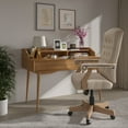 thumbnail image 1 of Emma + Oliver Ivory Microfiber Classic Executive Swivel Office Chair with Driftwood Base, 1 of 13
