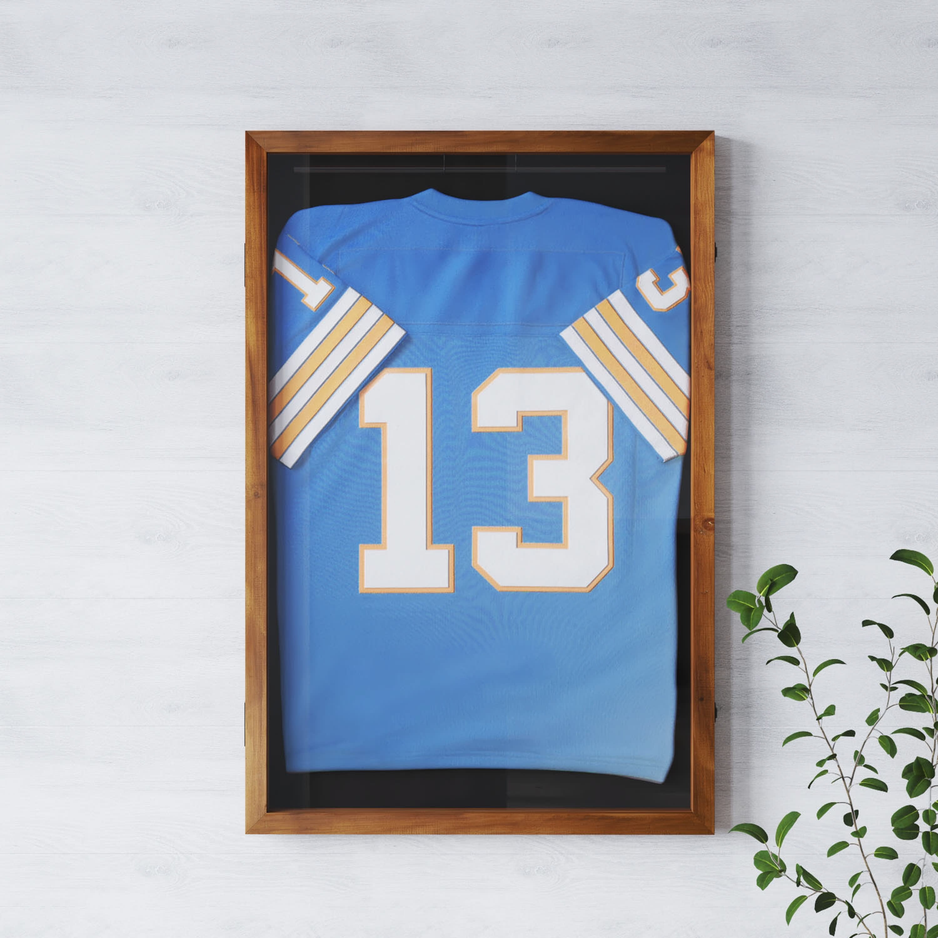 Rustic Brown Pine Wood Lockable Wall Mounted Jersey Display Case