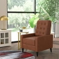 thumbnail image 1 of Emma + Oliver Jules Mid-Century Modern Button Tufted Faux Leather Upholstered Easy Pushback Recliner in Cognac Brown with Wooden Legs, 1 of 13