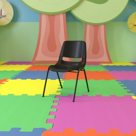 Emma + Oliver Kid's Black Ergonomic Shell Stack Chair - Black Frame and 12"H Seat
