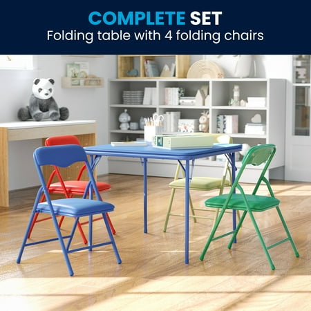 Emma + Oliver Kids 5-Piece Classroom Folding Table and Chairs Set, Multicolor