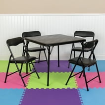 Emma + Oliver Kids Black 5 Piece Folding Activity Table and Chair Set for Home & Daycare