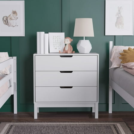 Emma + Oliver Kids Triple-Drawer Dresser with White Solid Wood Frame, Chest of Drawers for Kids Bedroom