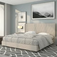 thumbnail image 1 of Emma + Oliver King Accent Extended Panel Platform Bed in Beige Fabric, 1 of 10