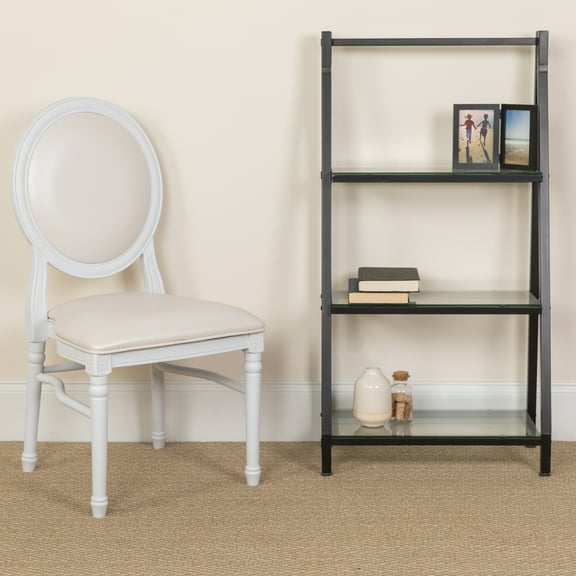 Emma + Oliver King Louis Dining/Desk Chair with White Vinyl Back and Seat and White Frame