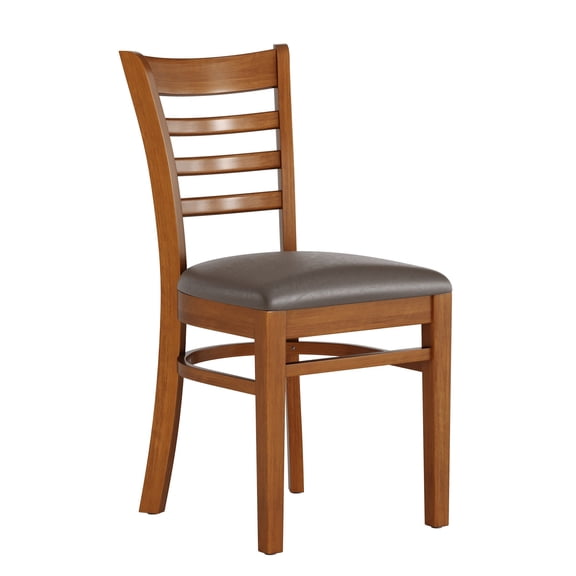 Emma + Oliver Ladder Back Cherry Wood Restaurant Chair - Mocha Vinyl Seat