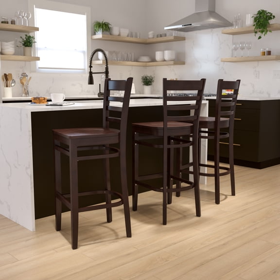 Emma + Oliver Ladder Back Walnut Wood Barstool