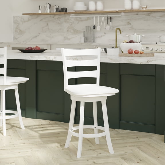Emma + Oliver Ladderback Counter Height Dining Stool, White Wash