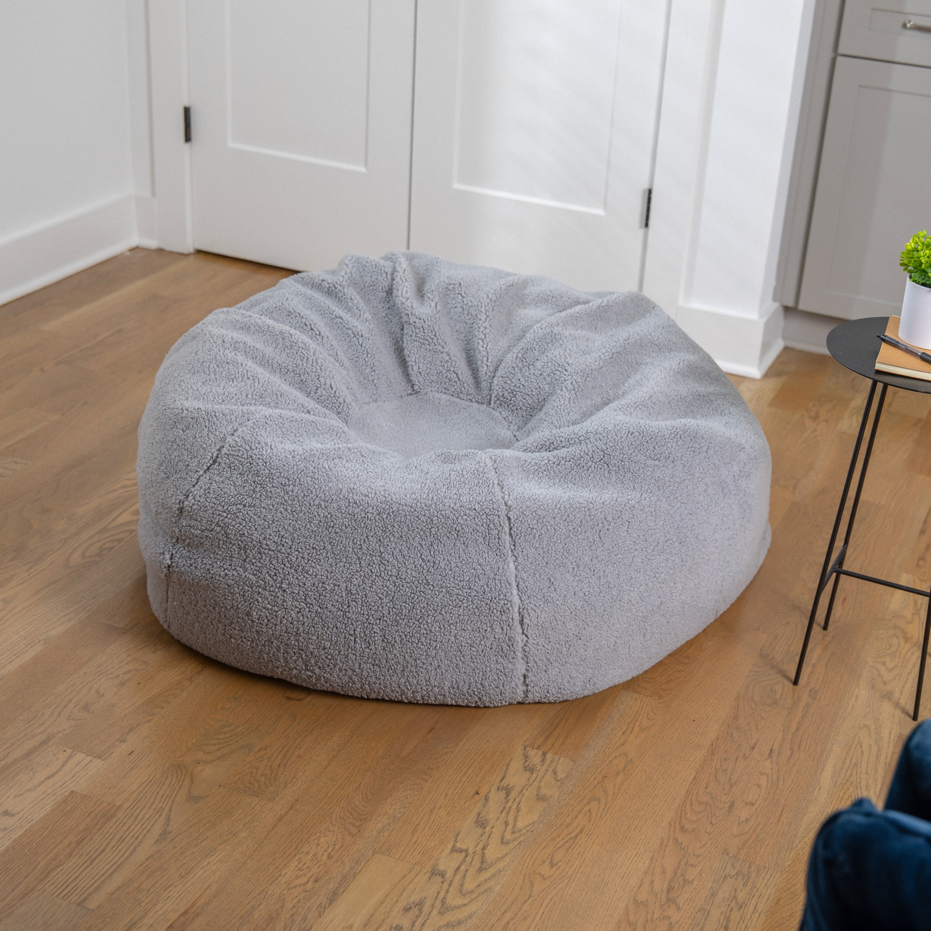 Emma Oliver Large Gray Faux Sherpa Refillable Bean Bag Chair for