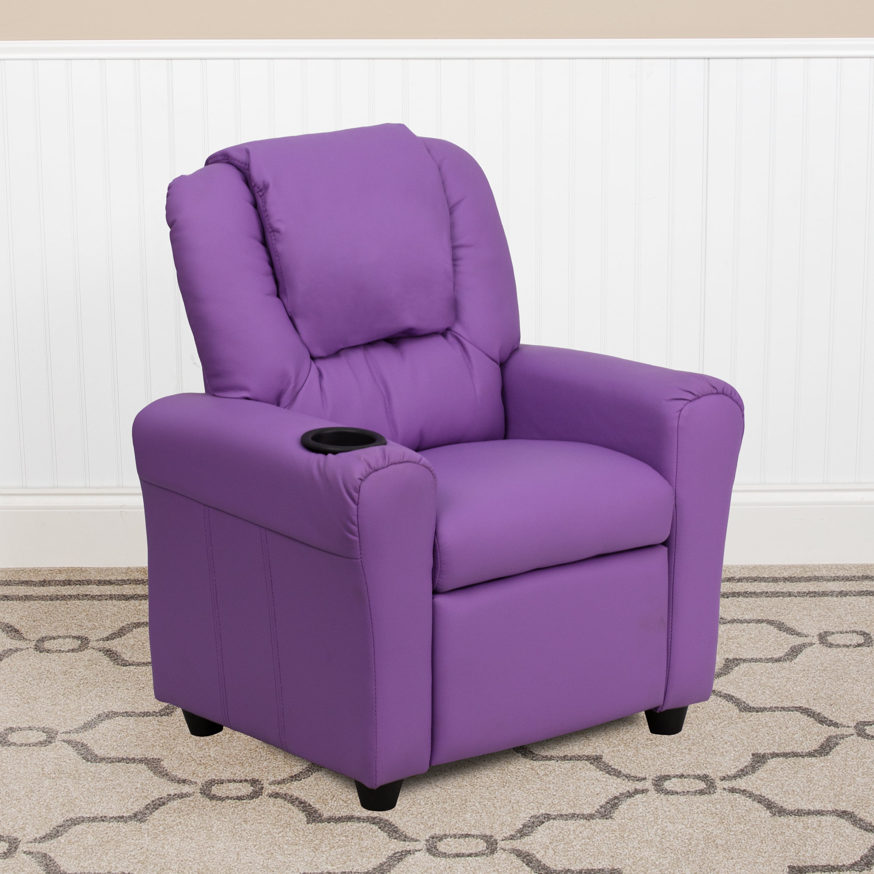 EMMA + OLIVER Lavender Kids Recliner Chair With Cup Holder
