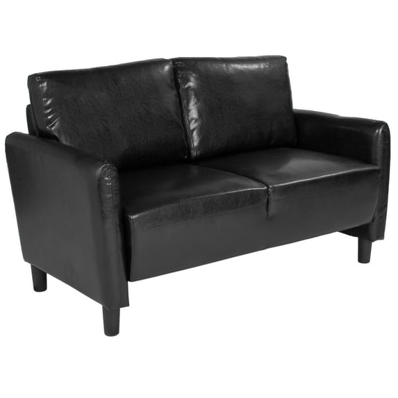 Emma + Oliver Living Room Loveseat Couch with Rounded Arms in Black LeatherSoft
