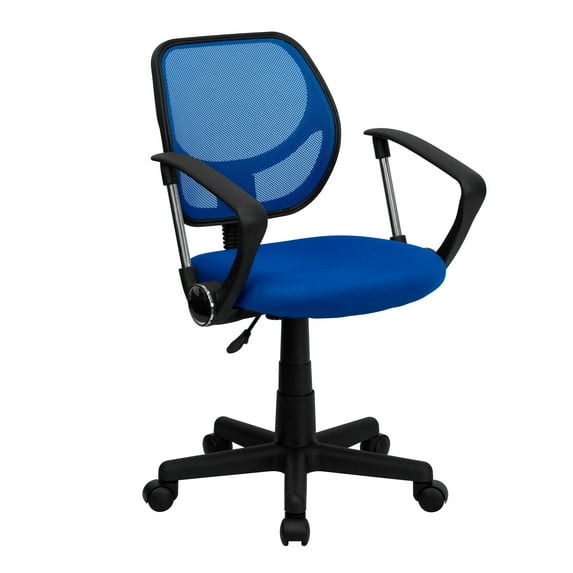 Emma + Oliver Low Back Blue Mesh Swivel Curved Square Back Task Office Chair, Arms