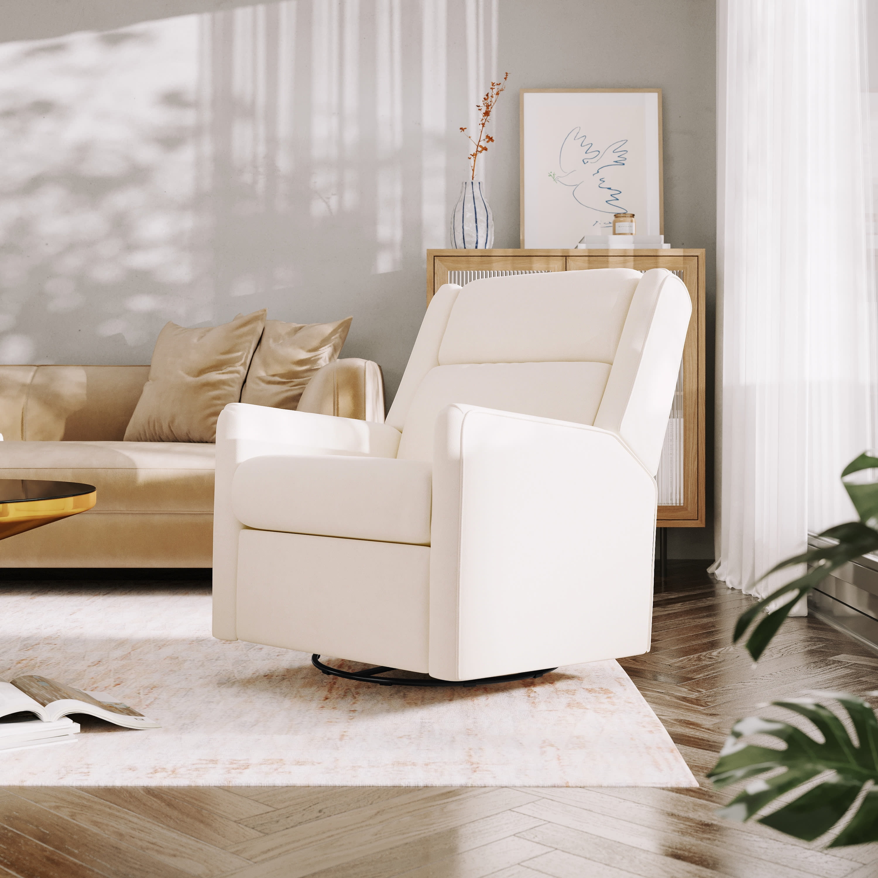 Emma Oliver Manual Glider Rocker Recliner with 360 Degree Swivel Perfect for Living Room Bedroom or Nursery in Cream