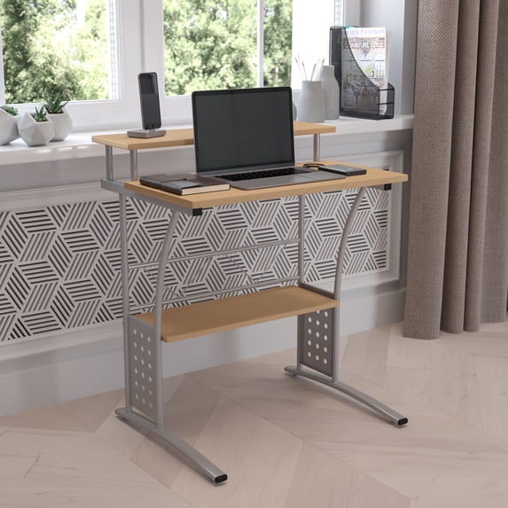 Emma + Oliver Maple Computer Desk with Top and Lower Storage Shelves