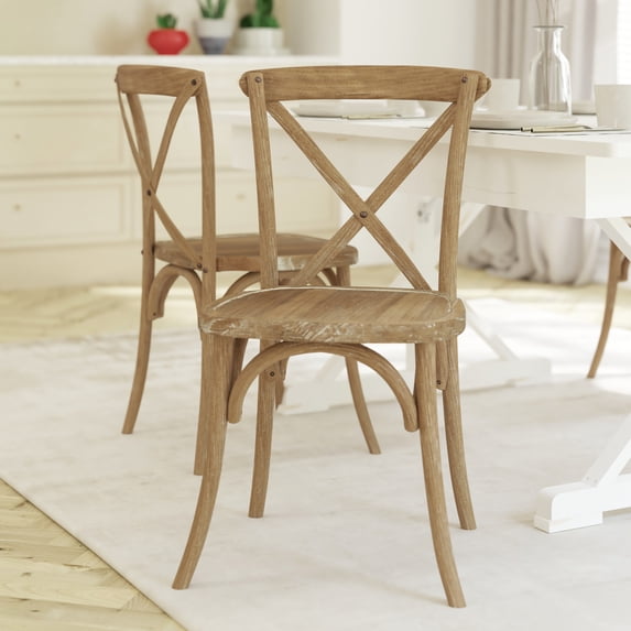 Emma + Oliver Medium Hand Stained Natural Finish with White Woodgrain Accents X-Back Chair