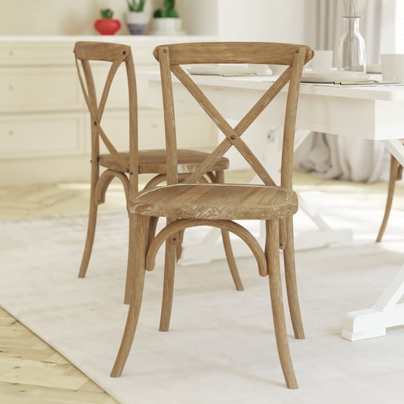 Emma + Oliver Medium Hand Stained Natural Finish with White Woodgrain Accents X-Back Chair
