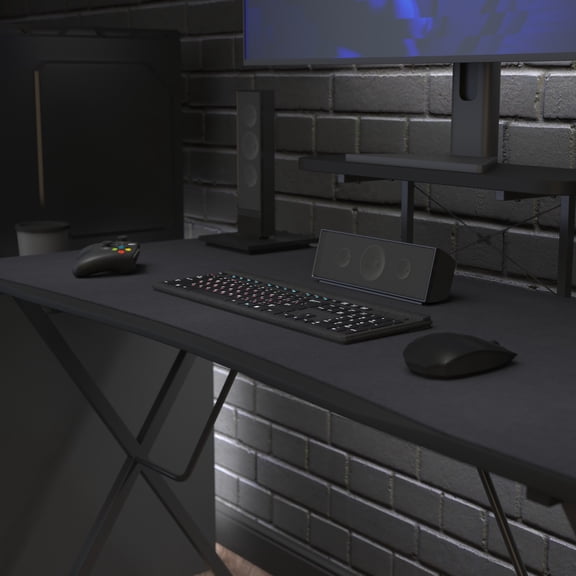 Emma + Oliver Mega Size PC Gaming Mouse Pad with Micro Weave Cloth Surface, Anti-Slip Rubber Backing and a Cable Management Hole - Black