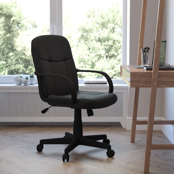 Emma + Oliver Mid-Back Black Glove Vinyl Executive Swivel Office Chair with Arms