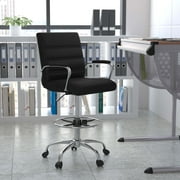 Emma + Oliver Mid-Back Black LeatherSoft Drafting Chair with Adjustable Foot Ring and Chrome Base