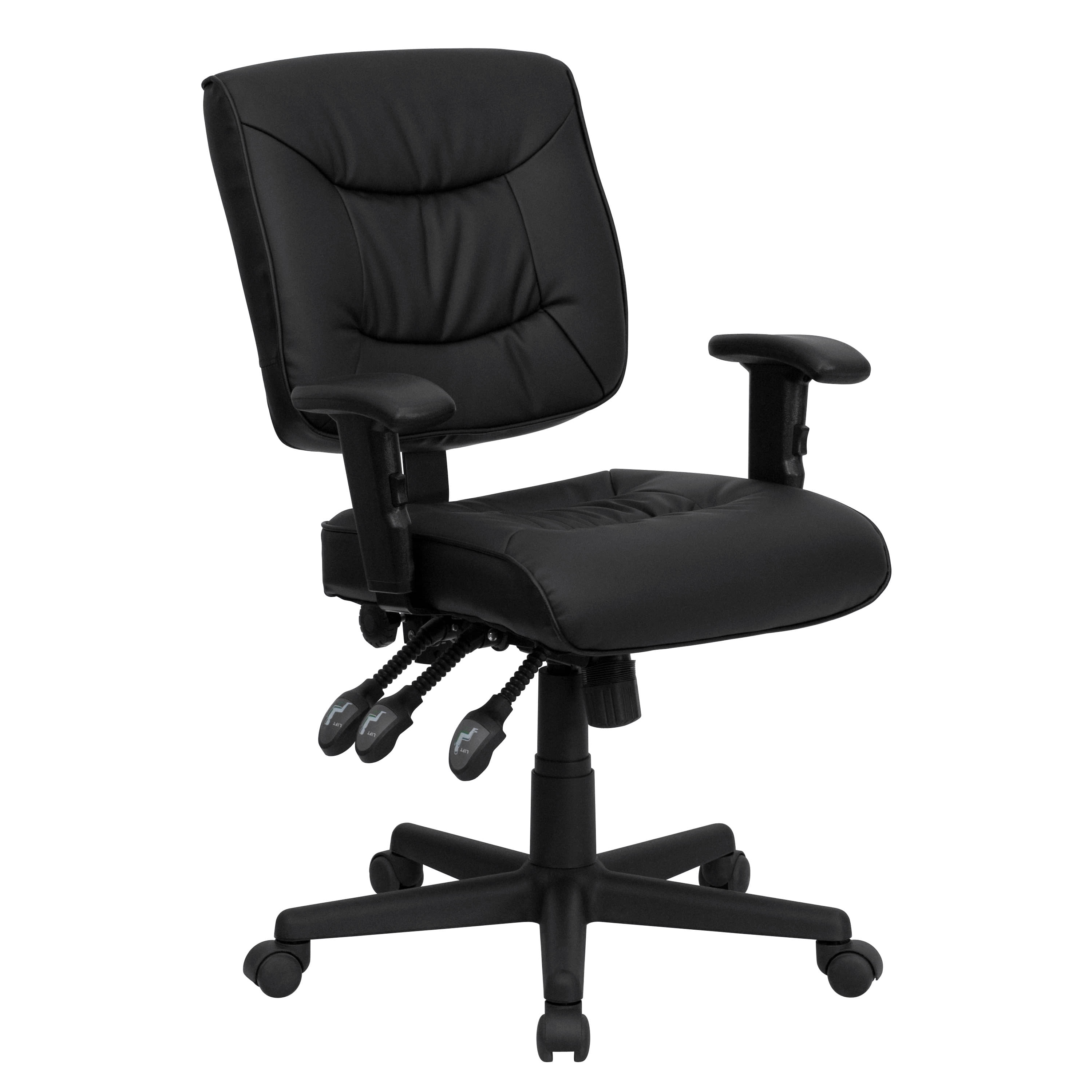 Black Leather Adjustable Swivel Task Office Chair with Arms