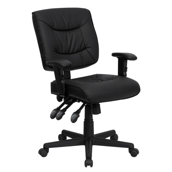 Emma + Oliver Mid-Back Black LeatherSoft Multifunction Ergonomic Task Office Chair w/ Arms