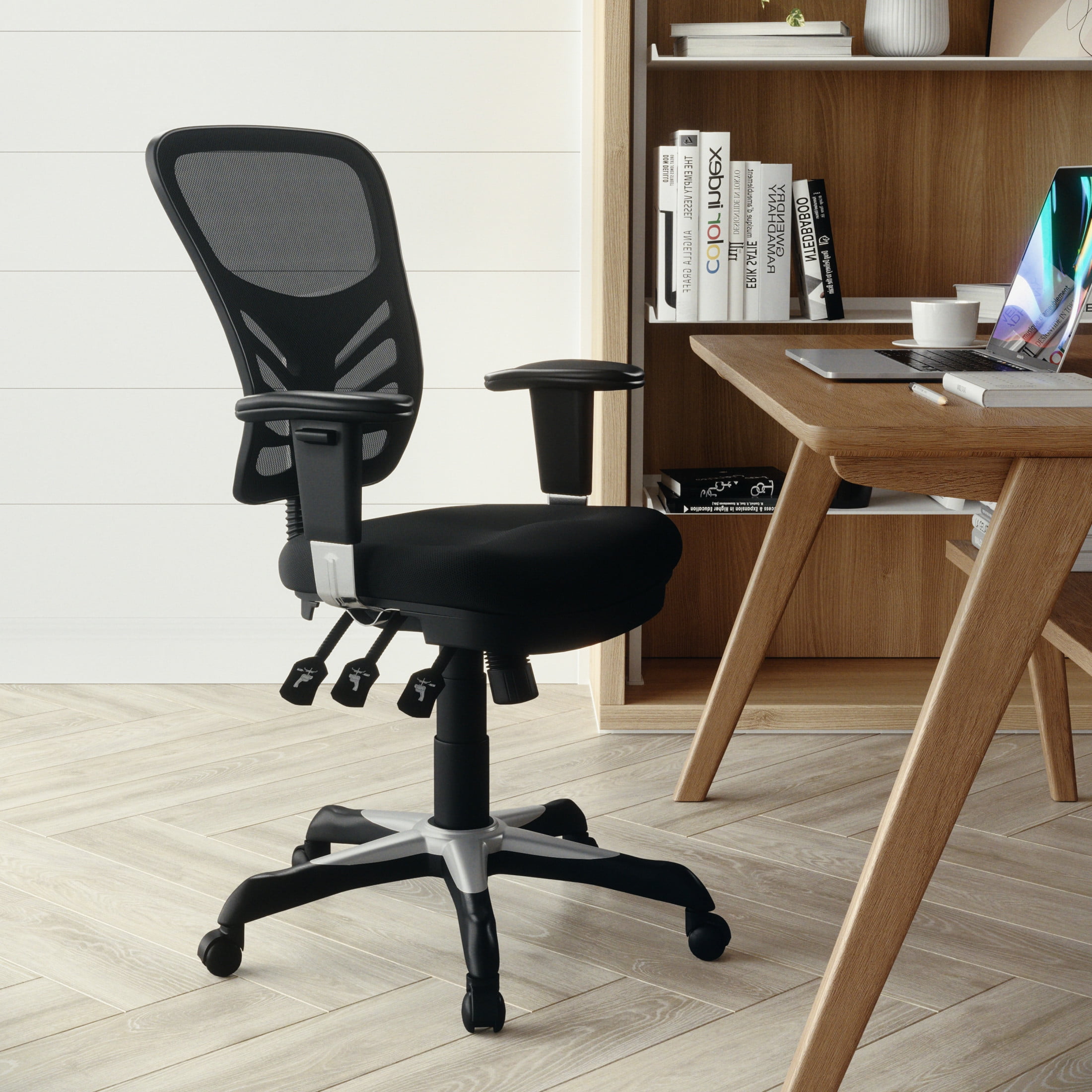 Emma + Oliver Mid-Back Black Mesh Multifunction Ergonomic Office Chair with Adjustable Arms