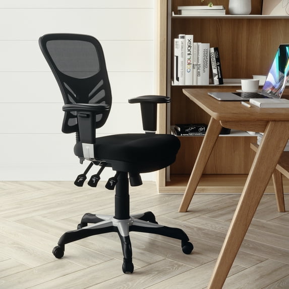 Emma + Oliver Mid-Back Black Mesh Multifunction Ergonomic Office Chair with Adjustable Arms