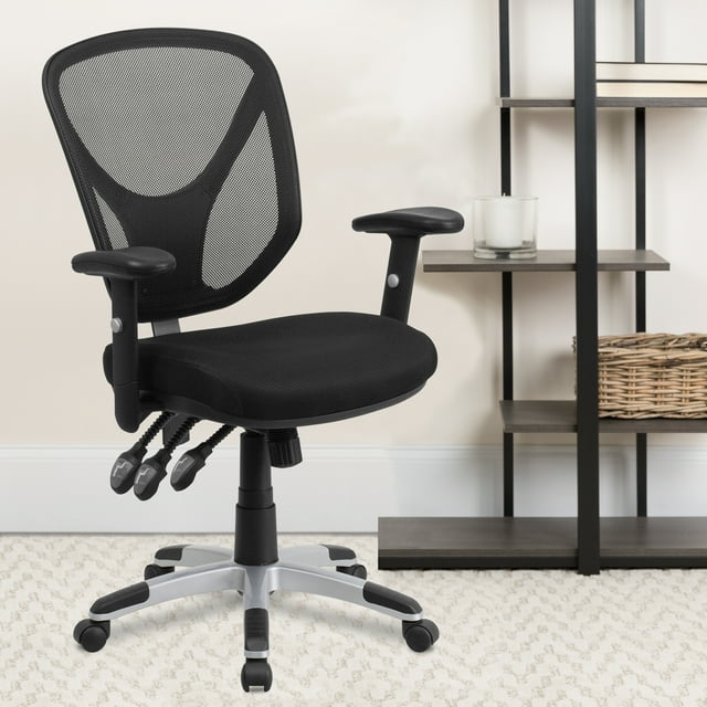 Embroidered Mid-Back Multifunction Swivel Ergonomic Task Office Chair with Pillow Top Cushioning and Adjustable Arms