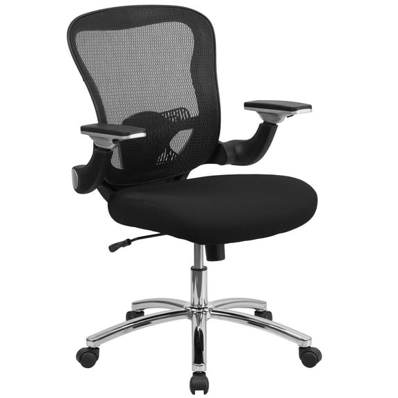 Emma + Oliver Mid-Back Black Mesh Swivel Ergonomic Office Chair - Height Adjustable Flip-Up Arms