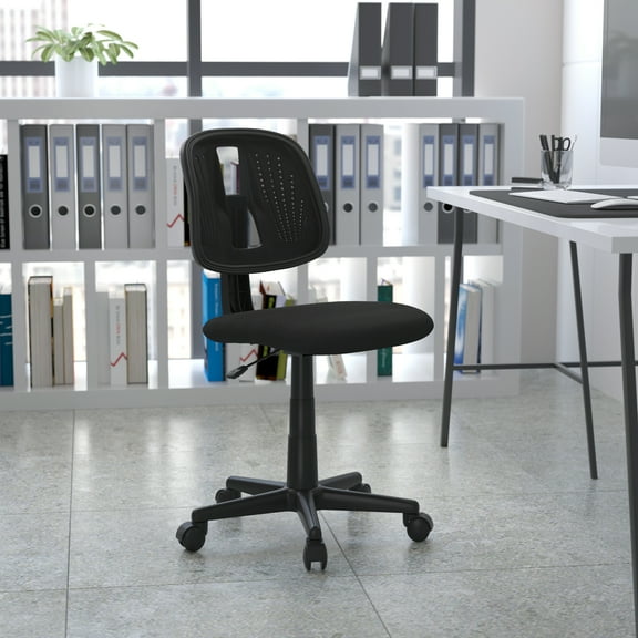 Emma + Oliver Mid-Back Black Mesh Swivel Task Office Chair with Pivot Back