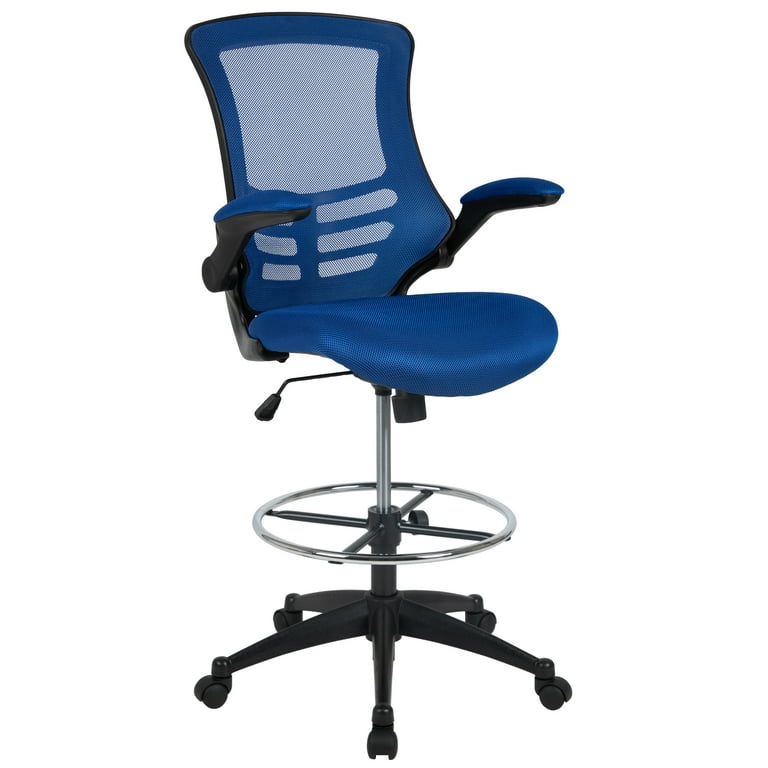 Emma Oliver Mid-Back Blue Mesh Ergonomic Drafting Chair with