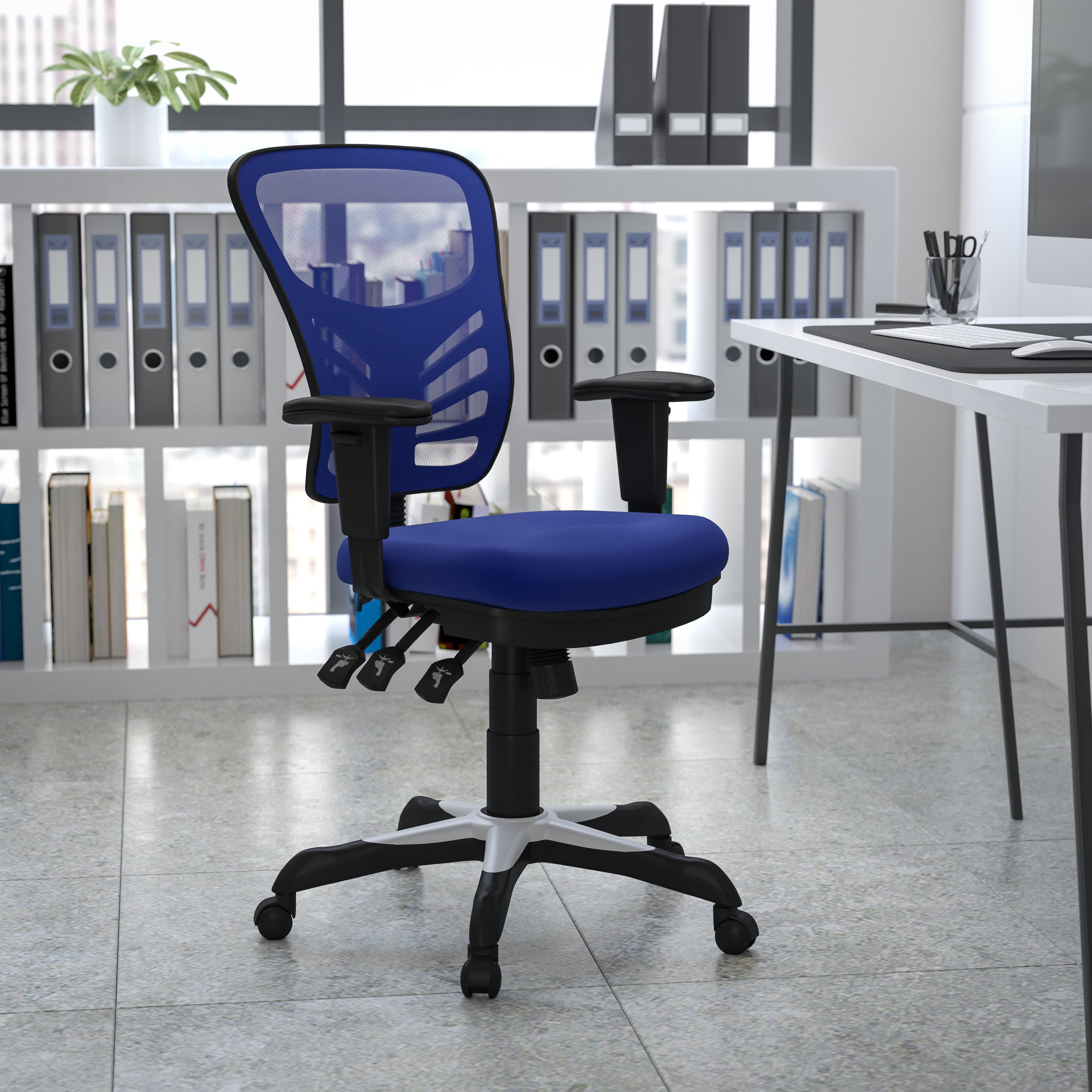 Blue Mesh Adjustable Executive Swivel Office Chair with Arms