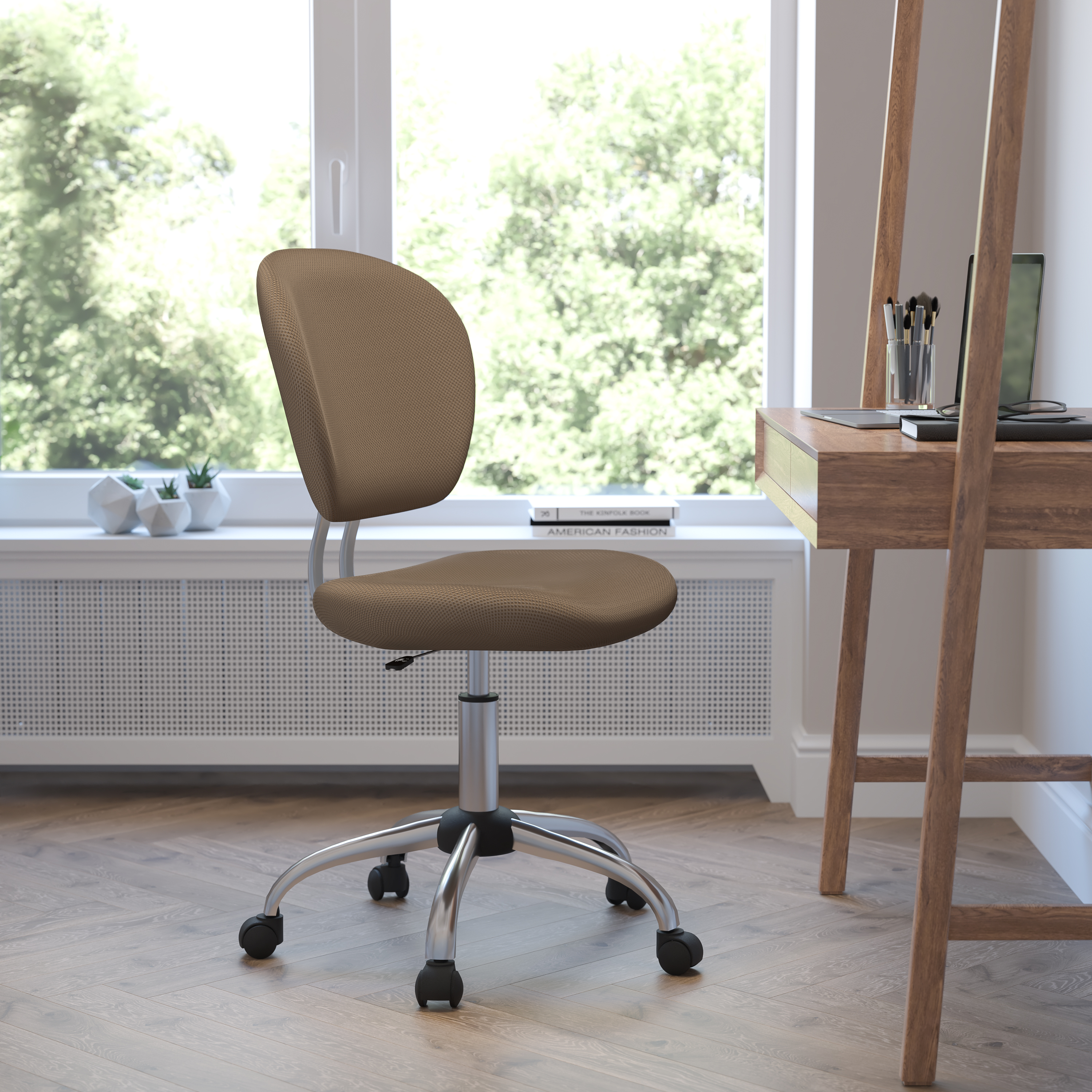 Emma + Oliver Mid-Back Coffee Brown Mesh Swivel Task Office Chair with Chrome Base - image 1 of 13