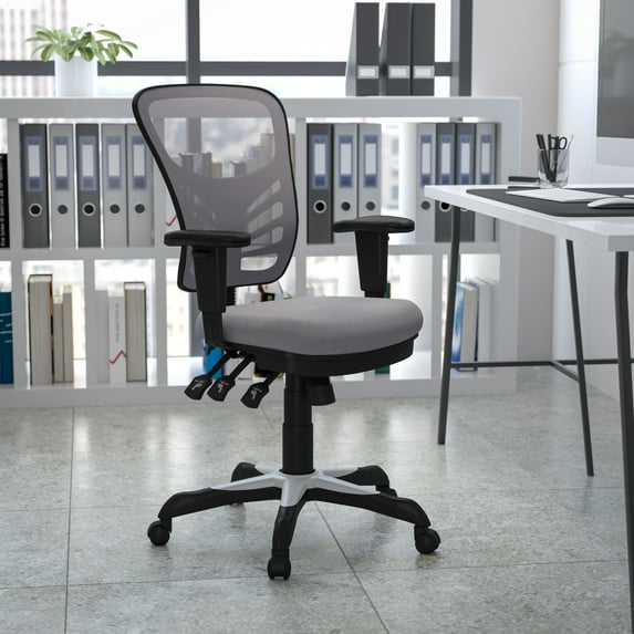 Emma + Oliver Mid-Back Gray Mesh Multifunction Ergonomic Office Chair with Adjustable Arms