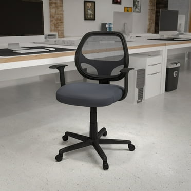 Emma + Oliver Mid-Back Gray Mesh Swivel Ergonomic Task Office - with Arms