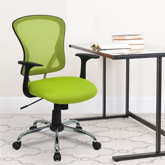 Emma + Oliver Mid-Back Green Mesh Swivel Task Office Chair with Chrome Base and Arms