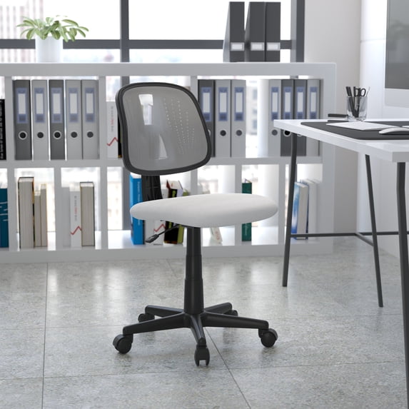 Emma + Oliver Mid-Back White Mesh Swivel Task Office Chair with Pivot Back, BIFMA Certified