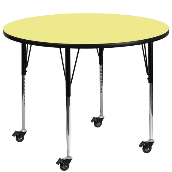 Emma + Oliver Mobile 42" Round Yellow Thermal Laminate Adjustable Activity Table