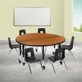 thumbnail image 1 of Emma + Oliver Mobile 47.5" Circle Wave Activity Table Set-12" Student Stack Chairs, Oak/Black, 1 of 12