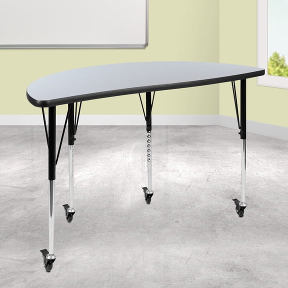 Emma + Oliver Mobile 47.5" Half Circle Wave Flexible Collaborative Grey Adjustable Height Activity Table