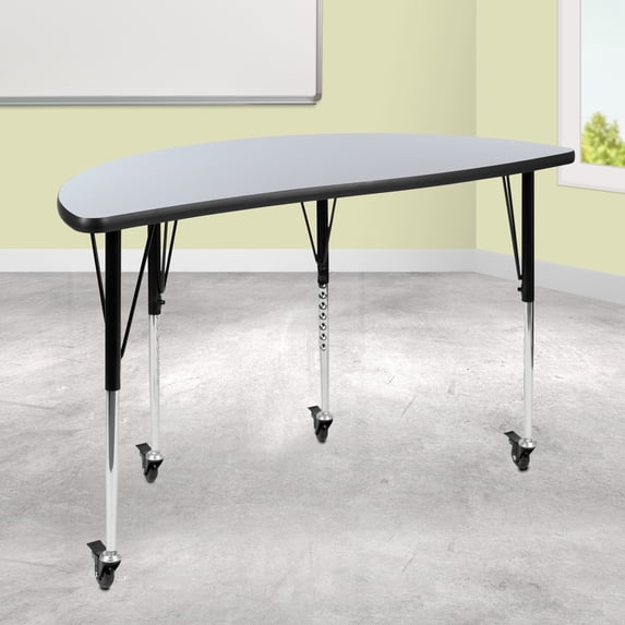 Emma + Oliver Mobile 47.5" Half Circle Wave Flexible Collaborative Grey Adjustable Height Activity Table