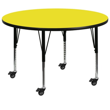 Emma + Oliver Mobile 48" Round Yellow HP Laminate Preschool Activity Table