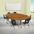 thumbnail image 1 of Emma + Oliver Mobile 86" Oval Wave Activity Table Set-12" Student Stack Chairs, Oak/Black, 1 of 15