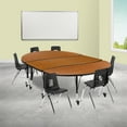 thumbnail image 1 of Emma + Oliver Mobile 86" Oval Wave Activity Table Set-14" Student Stack Chairs, Oak/Black, 1 of 15