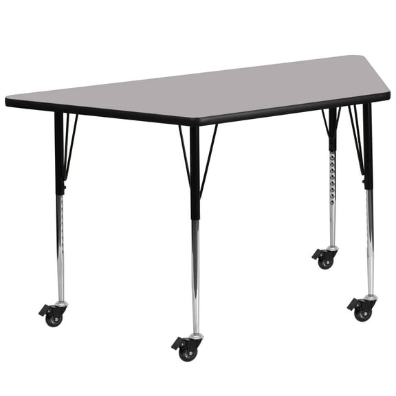 Emma + Oliver Mobile Trapezoid Grey Thermal Laminate Adjustable Activity Table
