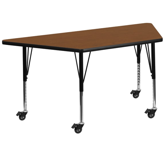 Emma + Oliver Mobile Trapezoid Oak Thermal Laminate Preschool Activity Table