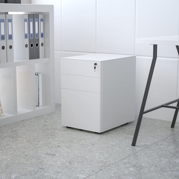Emma + Oliver Modern 3-Drawer Mobile Locking Filing Cabinet Storage Organizer-White