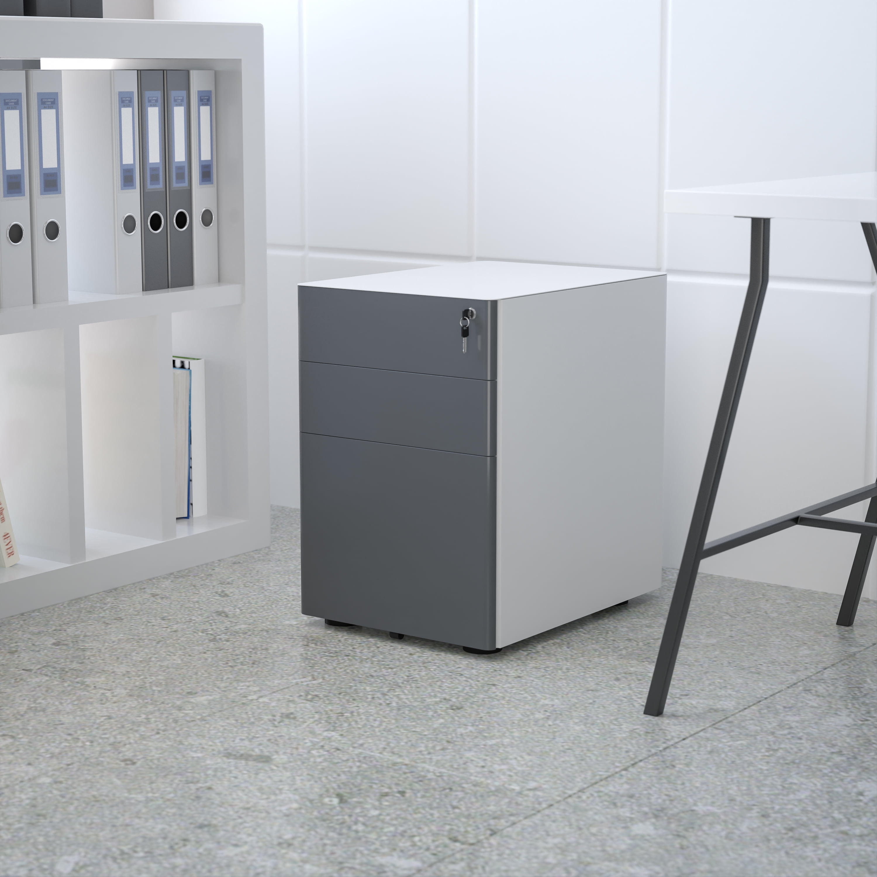 Moderm Filing Box Emma + Oliver Modern 3-Drawer Mobile Locking Filing Cabinet-White with ...